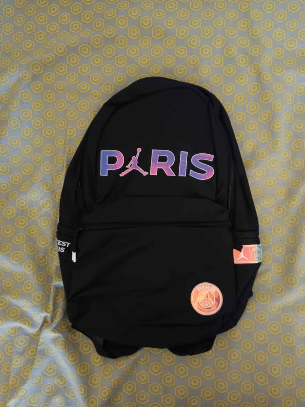 Jordan Black Backpack with Pink-to-Purple PARIS Logo